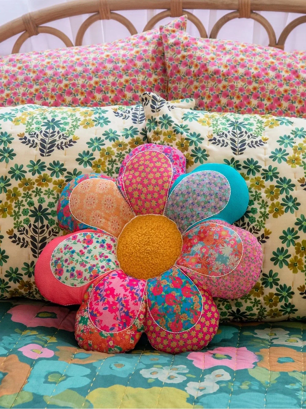 Natural Life Whimsy Patchwork Pillow - Flower NEW WITH TAGS NWT